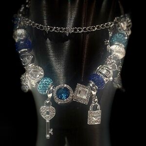 Elegant Silver and Blue Charm Bracelet